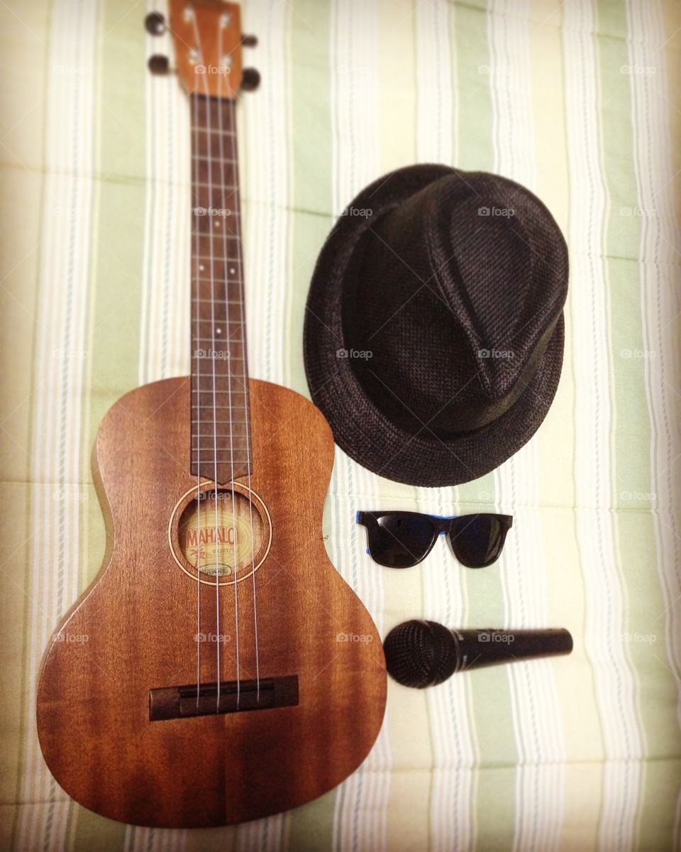 Ukulele and hat