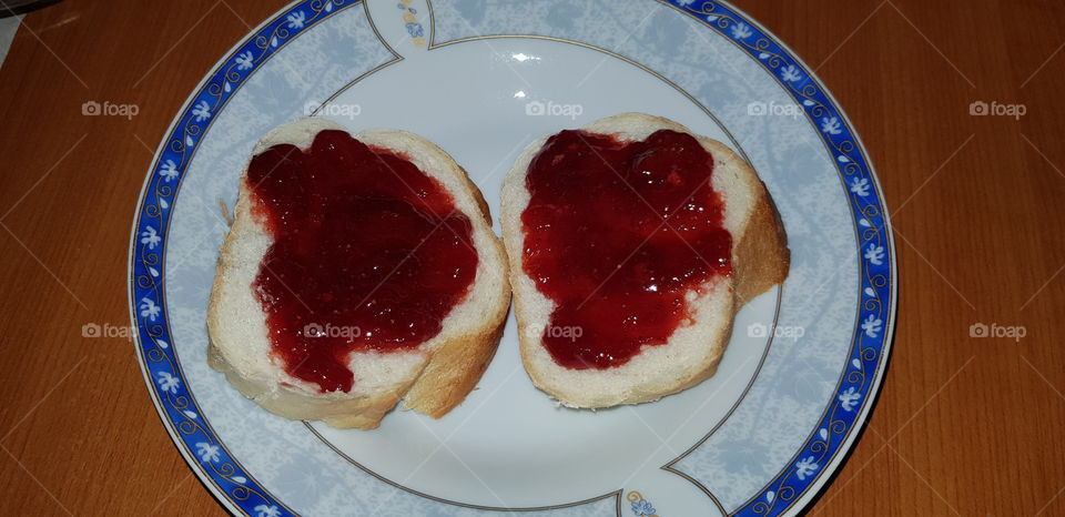 Strawberry jam on bread