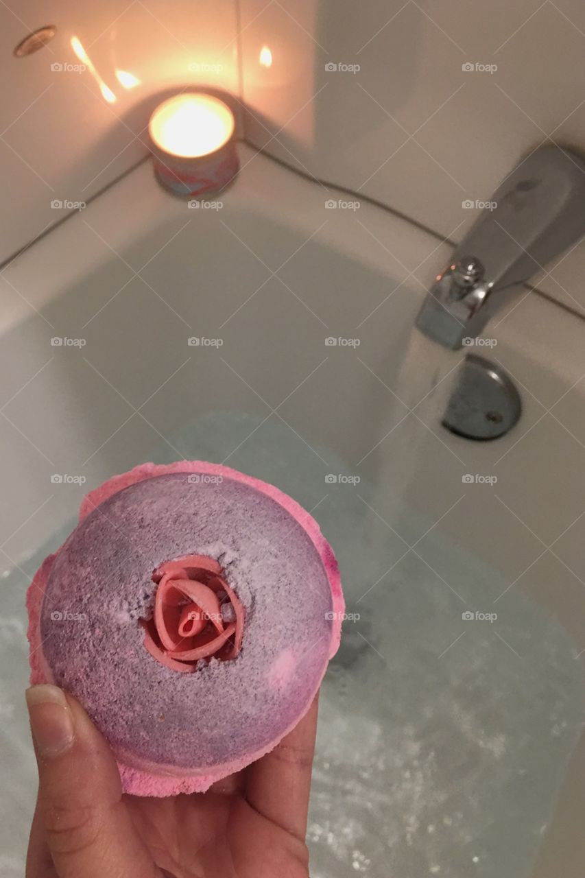 Lush bath bomb and a relaxing hot bath. 