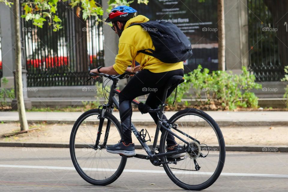 Cyclist on the street of Madrid city