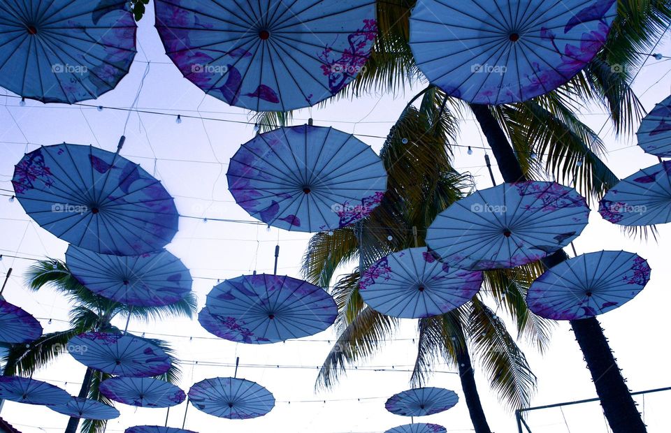 Hanging umbrellas.