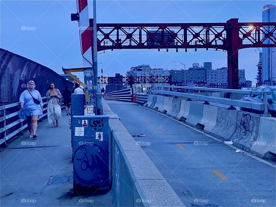 This is the “Pulaski Bridge” at “Newtown Creek” crossing from “Greenpoint”, Brooklyn into LIC, Queens at twilight time on a warm balmy Indian summer evening in September 2023. Hypnotic Productions