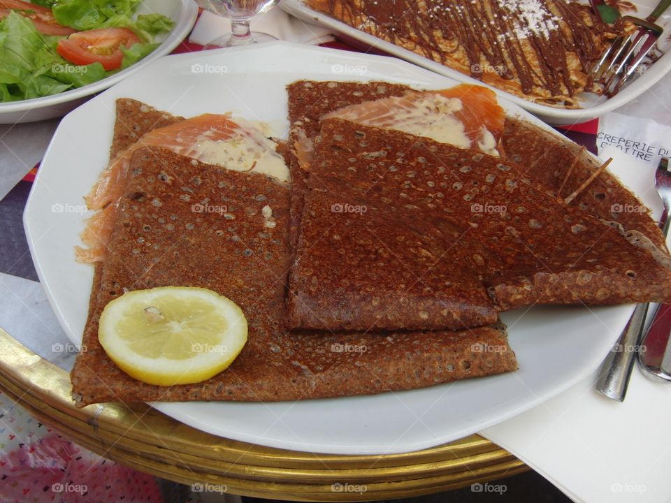Crepes with salmon in Paris