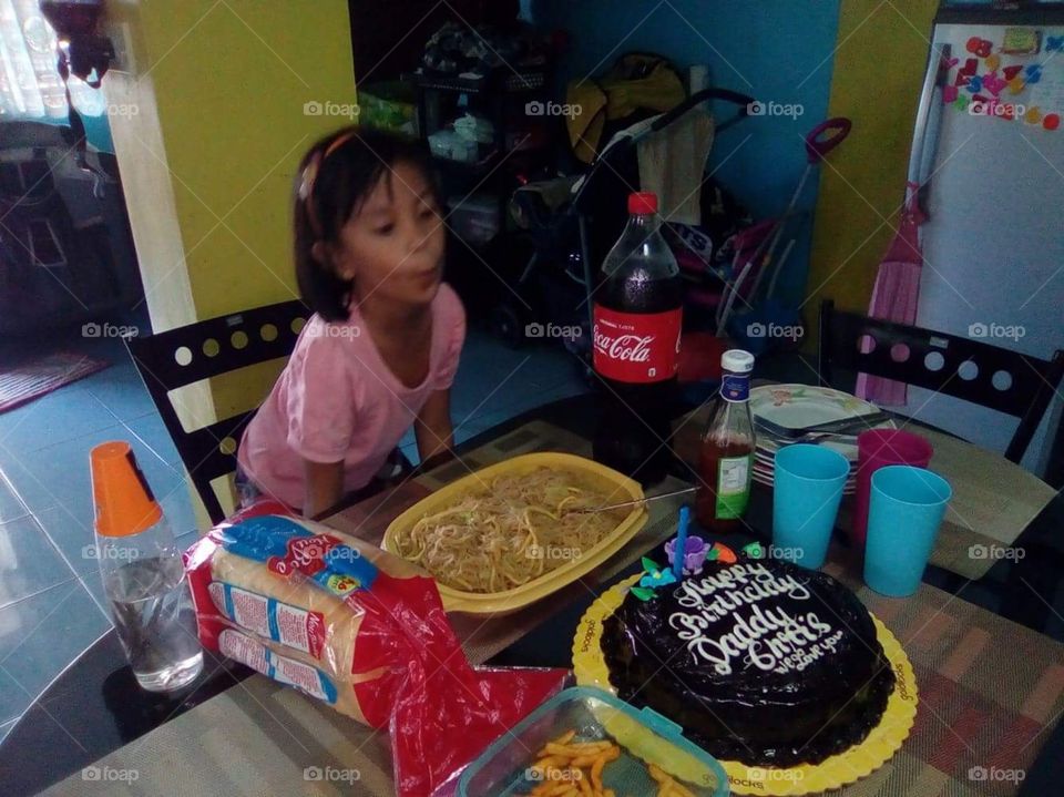 Our daughter Sheikha blowing out candles celebrating my birthday today, l am in the UK and my family are in the Philippines.
