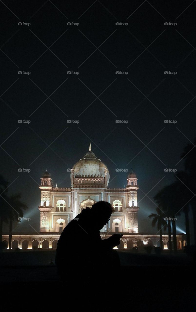 ancient Heritage monument - Safdarjung Tomb Delhi, illuminate in the night.