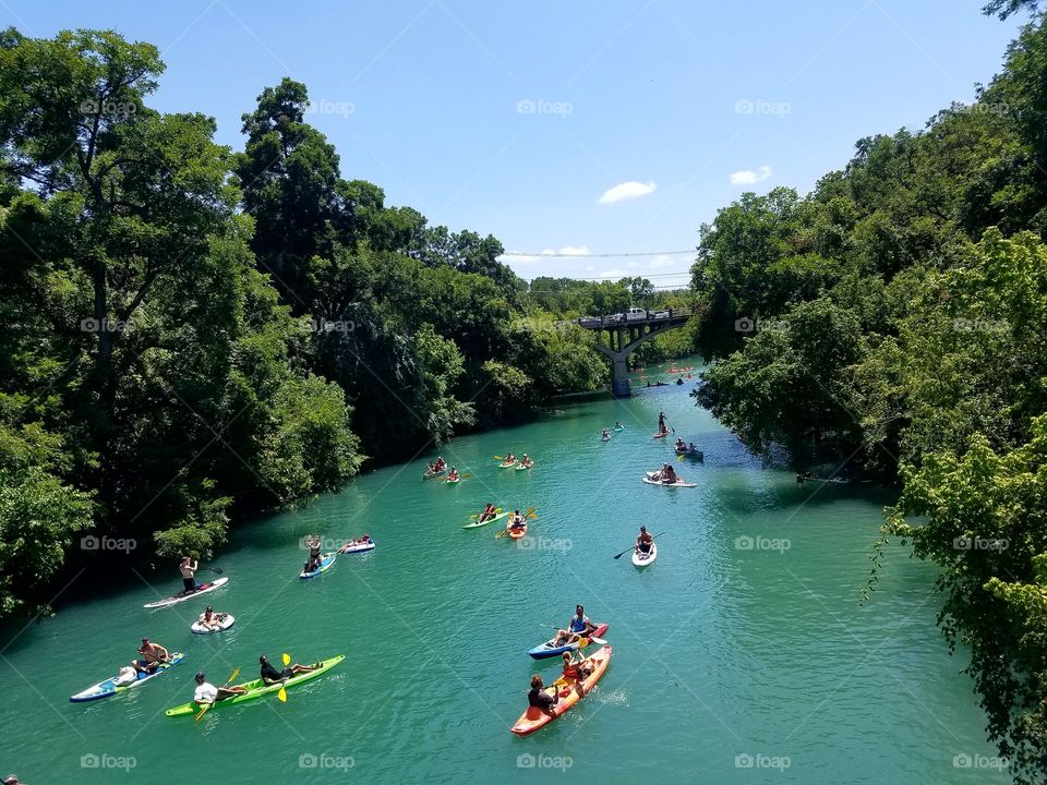 Kayaking into Lady Bird Lake on the Fourth of July in Austin, Texas