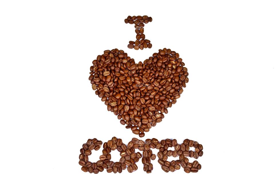 i love coffee lettering made from coffee beans