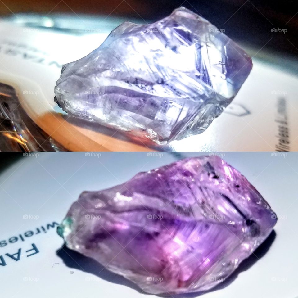 I found a new layout app and this is me messing around with another new amethyst crystal point. The shot is of the stone with the light source behind it then in front of it.