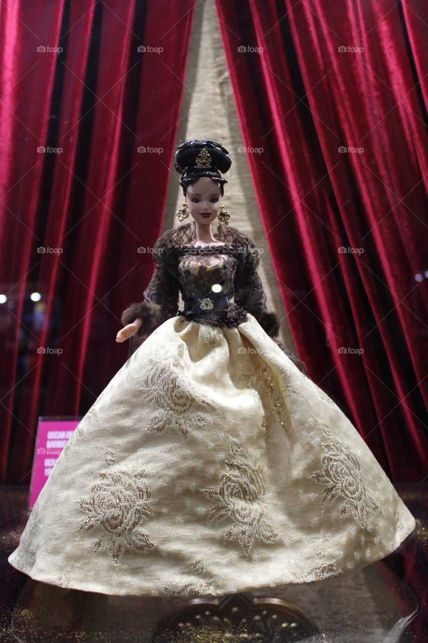 exhibition of dolls. Barbie in a beautiful dress. the museum