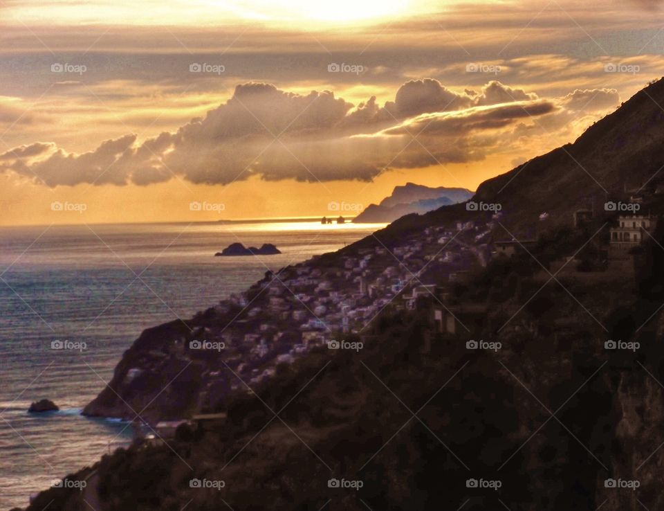 Amalfi coast during sunset
