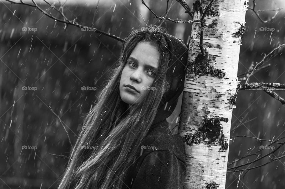 Bnw portrait of a girl in the birches