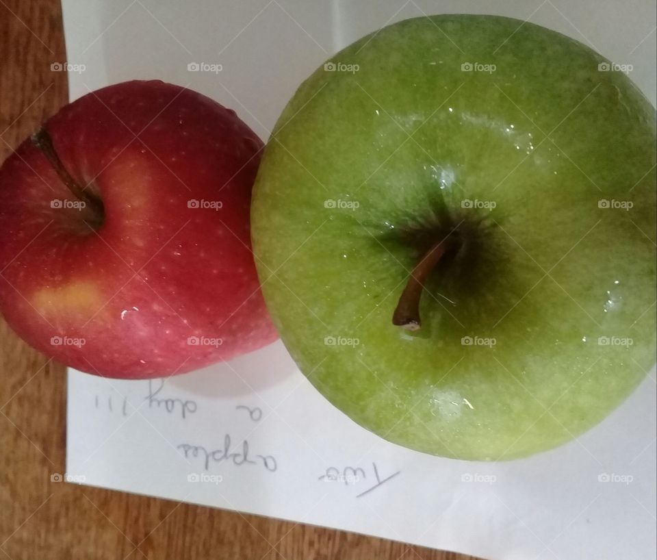 Two apples a day.  Green Apple.  Red Apple.
