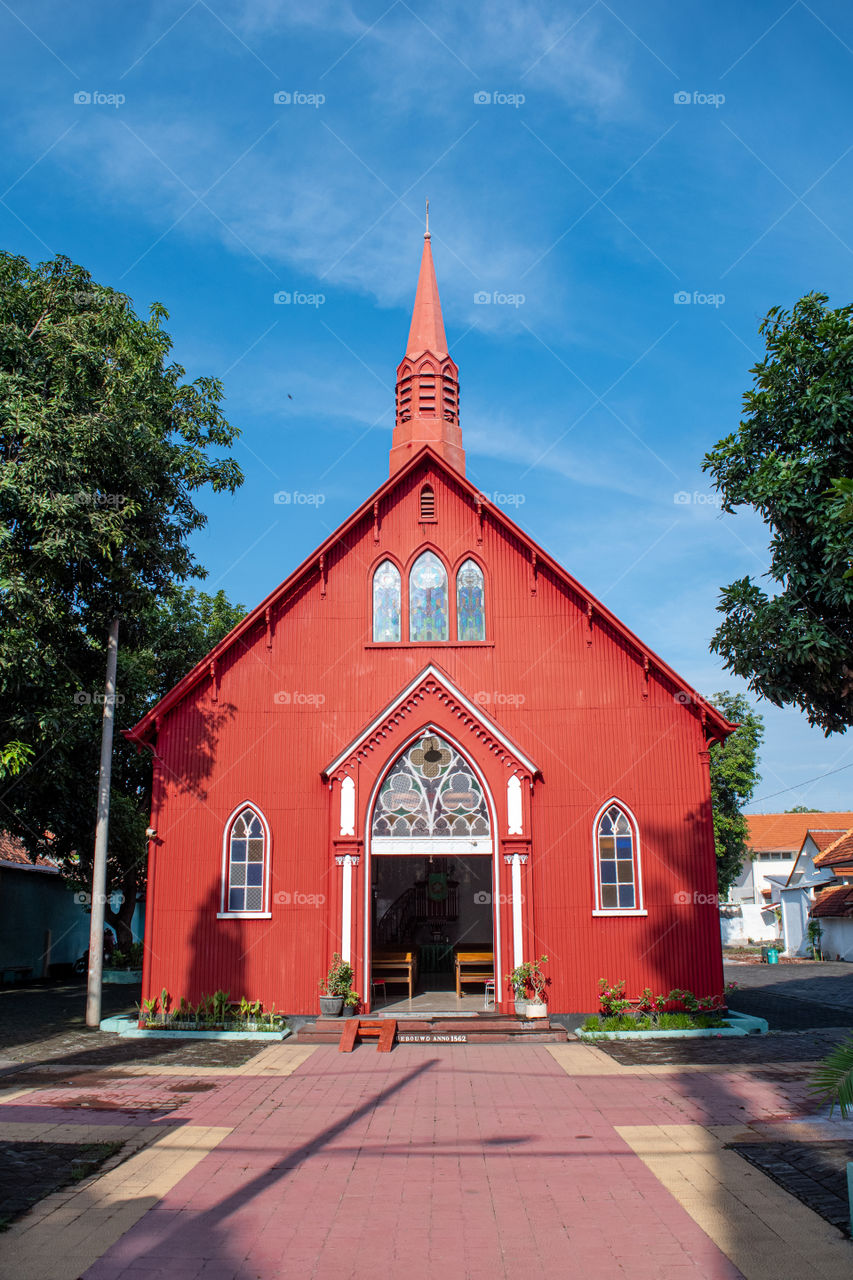 red church in the city of probolinggo, Indonesia
