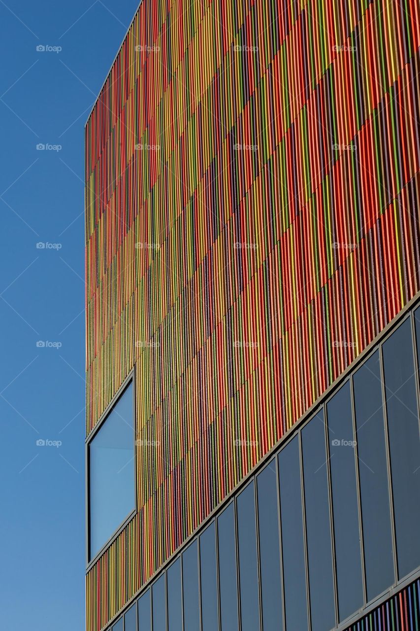 colorful house facade and blue sky