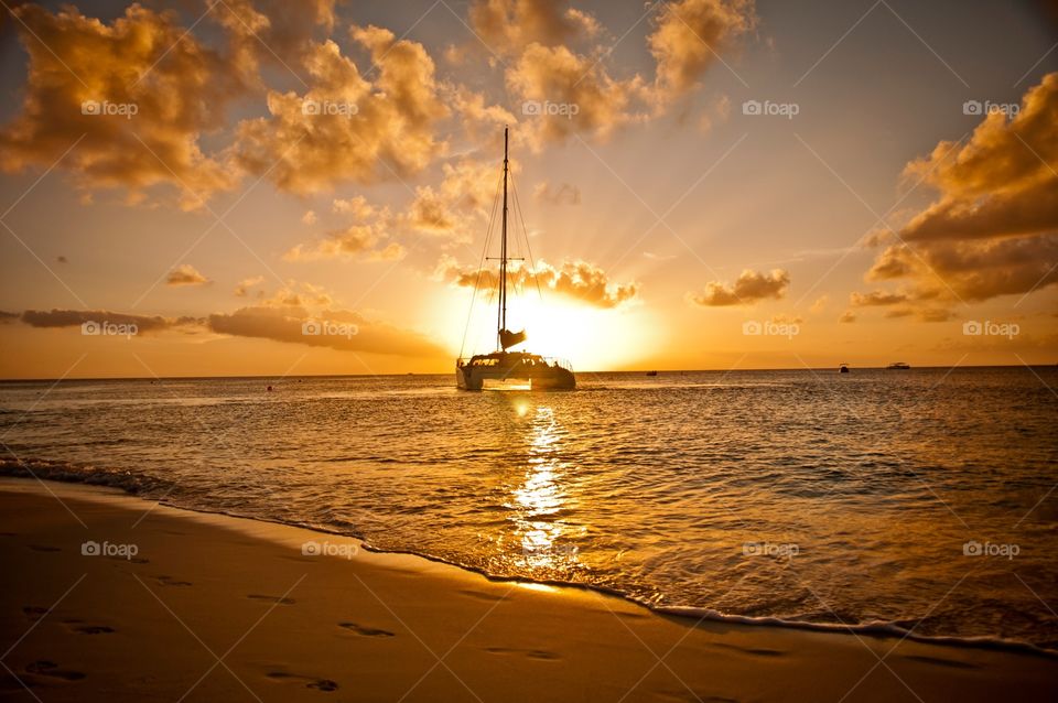 Catamaran in Sunset on Grand Cayman 