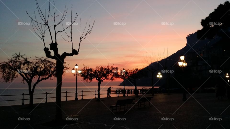 A stroll in a fisherman village. an elegant sunset in a small village of Amalfi coast 
