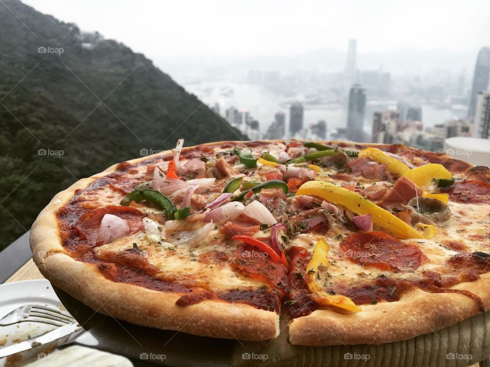 Pizza on the Peak of Hong Kong