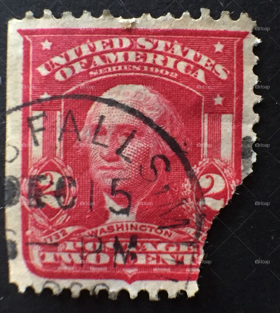 American stamp United States of America series 1902 Washington two cents postage stamp red with rubber date stamp