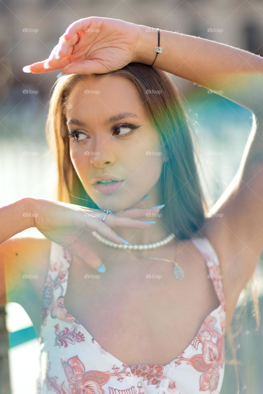 Chaimae’s Casting photos in Paris with the sun streaking on her olive skin