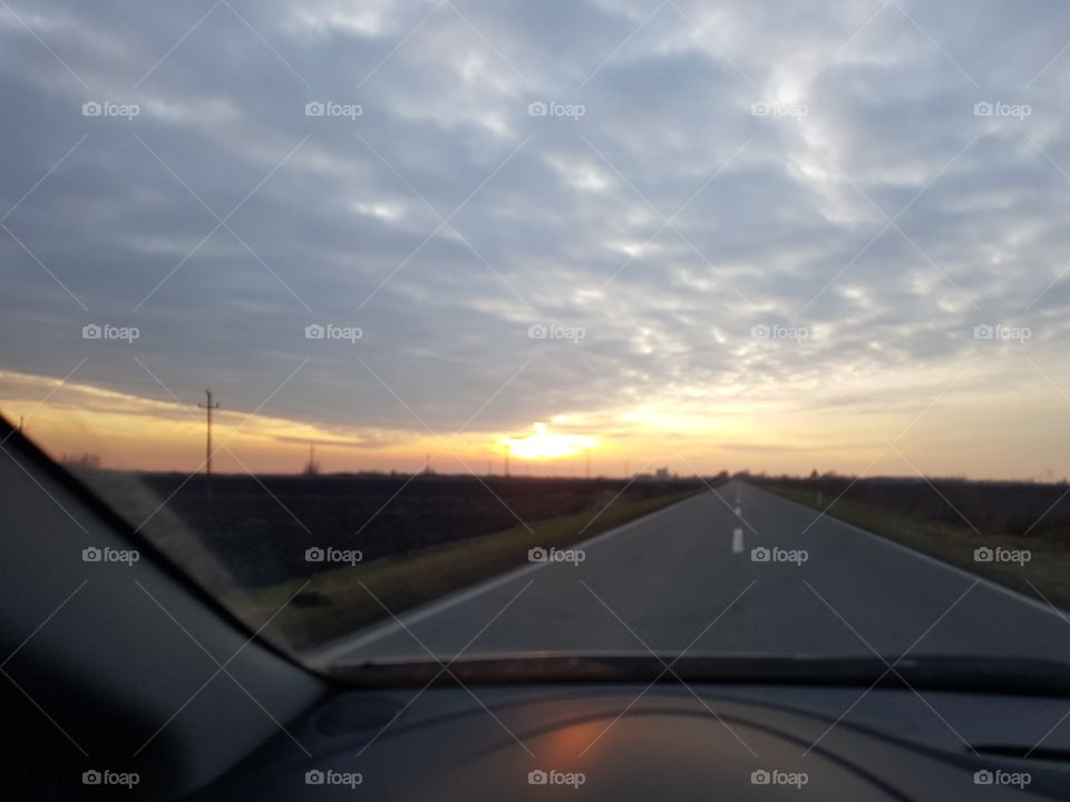 sunset on highway