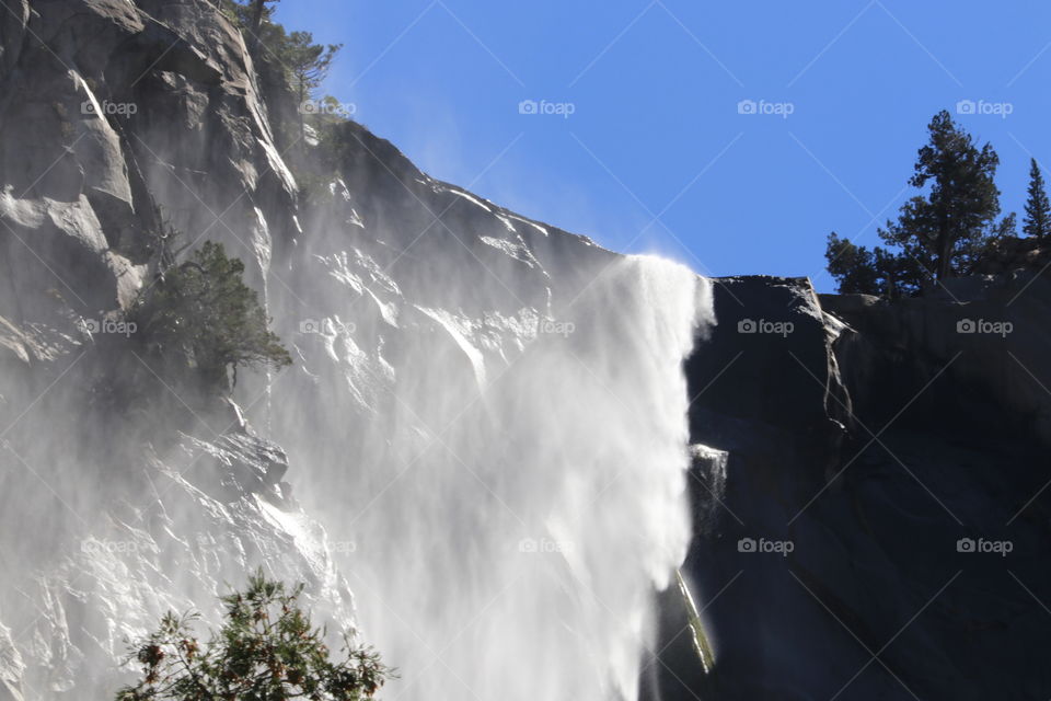 Vernal waterfall at Yosemite national park in USA on sunny autumn morning 