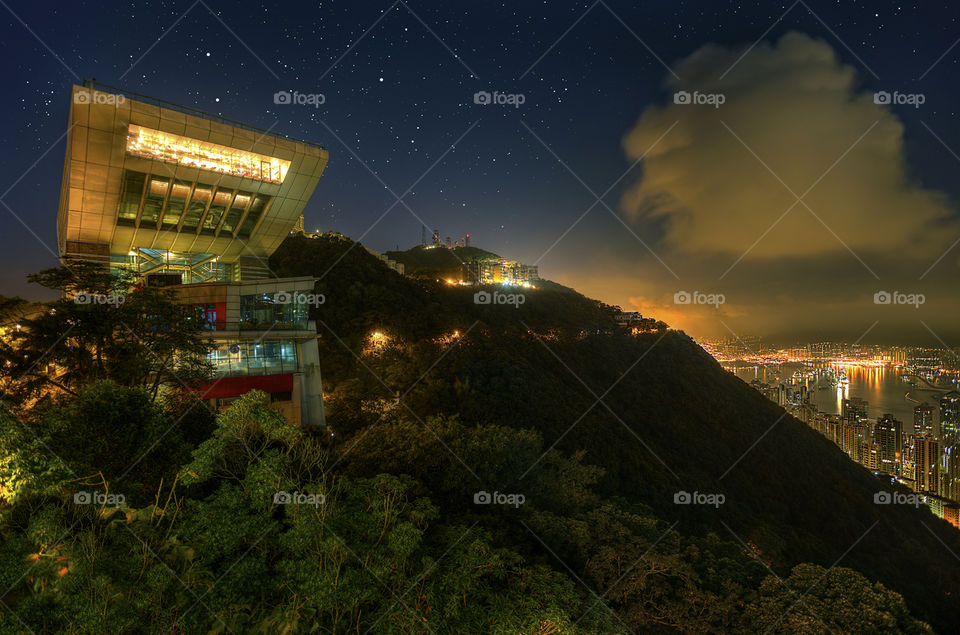 The Peak pre-dawn. Hong Kong's Peak houses and Galleria