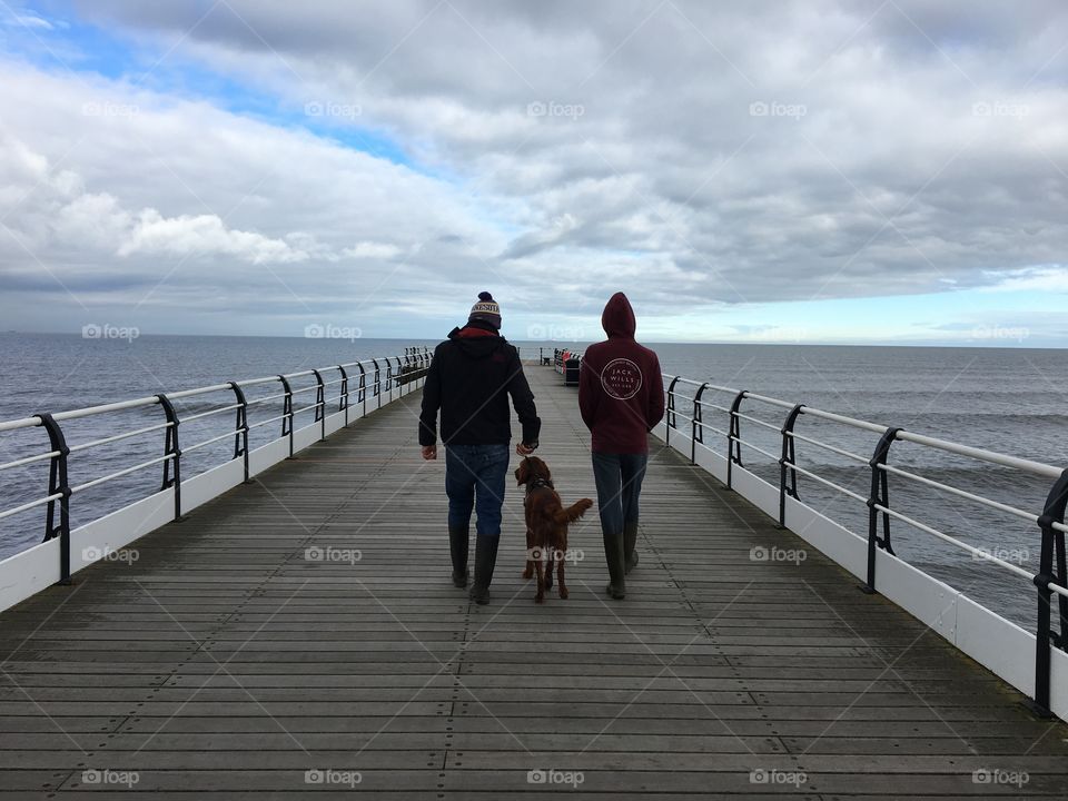 Walking the dog on Saltburn pier .. getting braver ... there was a time when he wouldn’t even step on it 