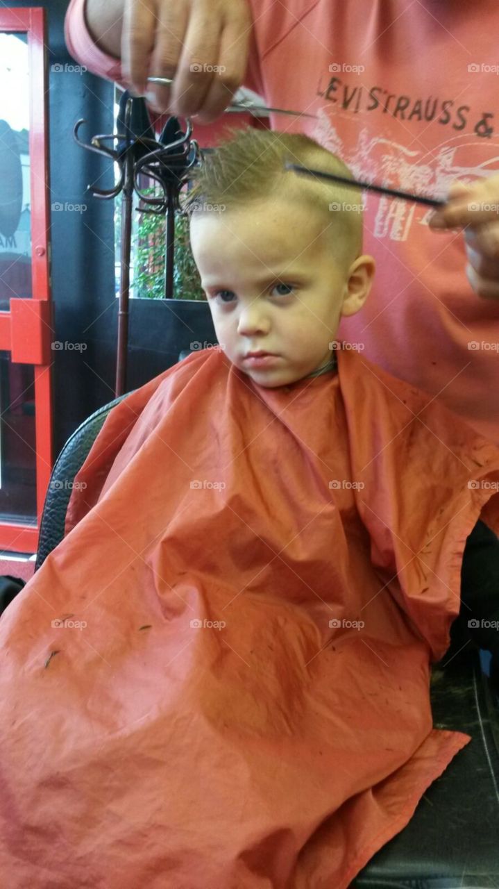 my little man getting his hair cut