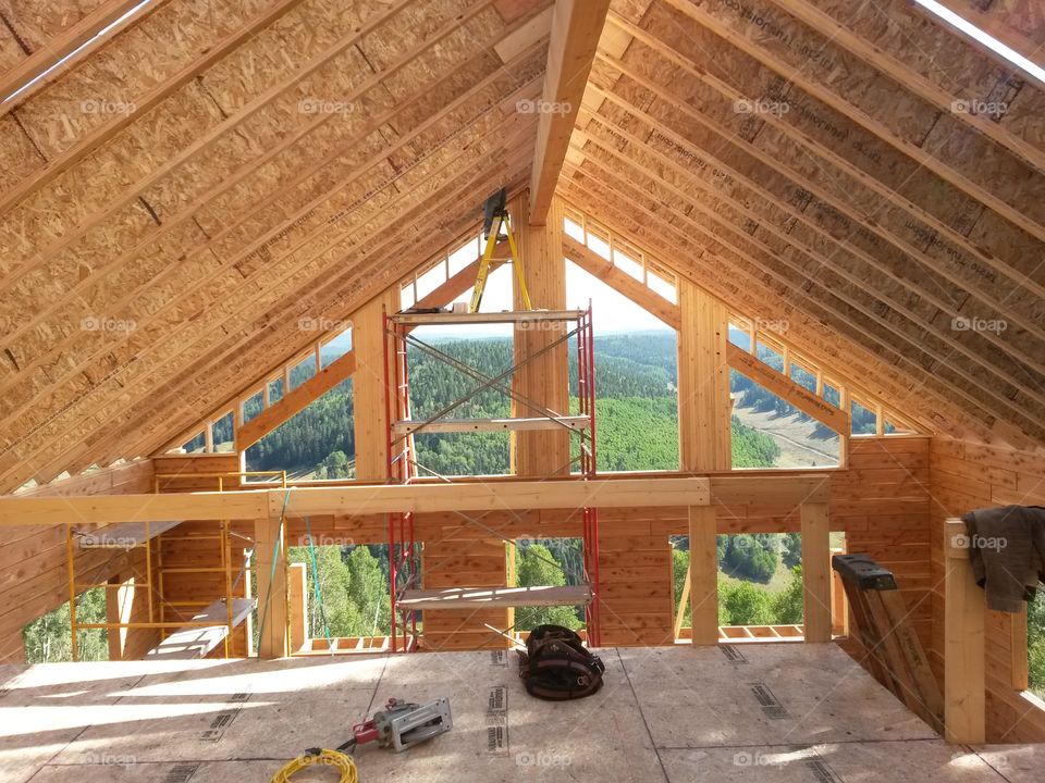Cabin construction in the mountains