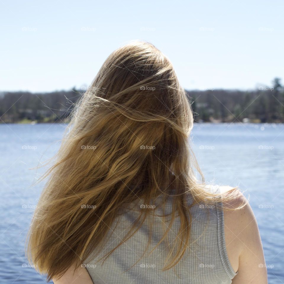 Woman in a blue setting