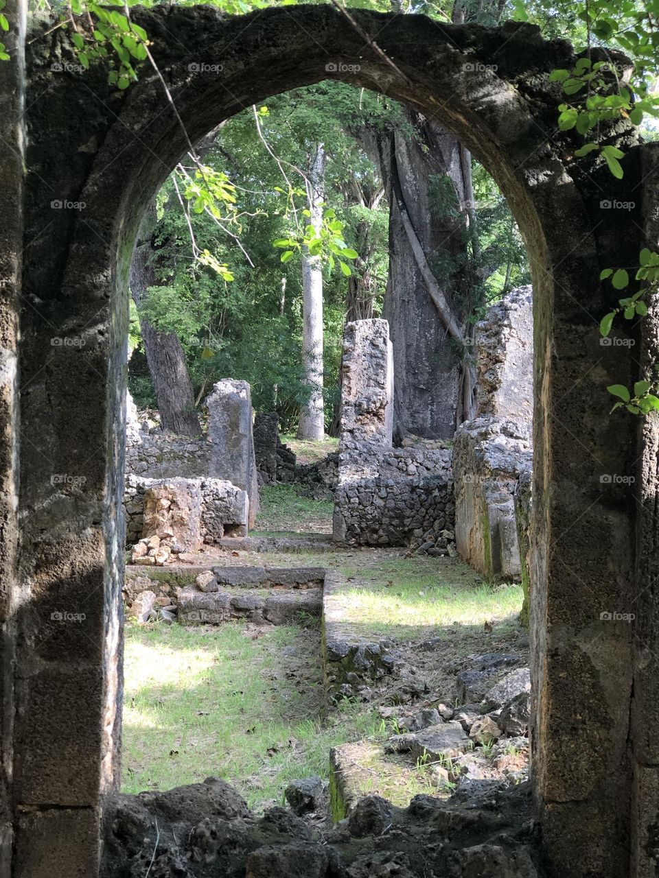 A preserved archway in a ruined city 