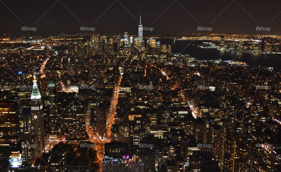 Downtown Manhattan Skyscrapers at Night