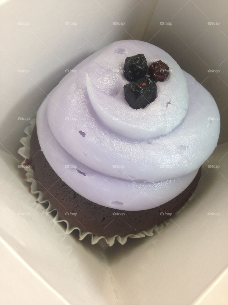 Chocolate cupcake with blueberry frosting