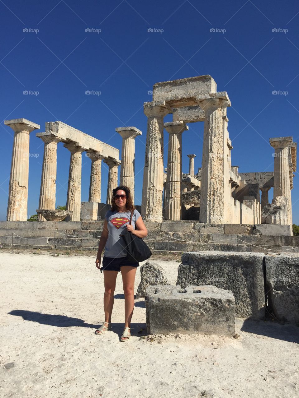 Woman at the temple of Epheia in Aegina Greece