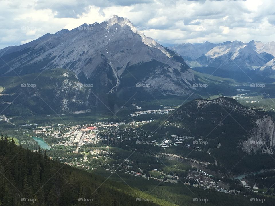 Overview of Banff from Mount Sulphur in the Rocky Mountains 