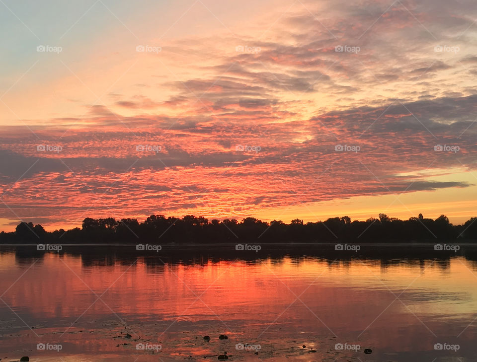 Magic sunrise in summer on the river