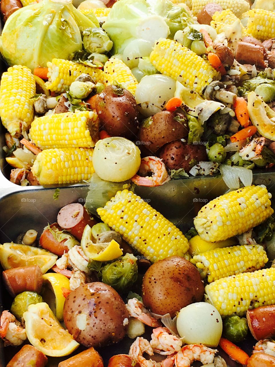 High angle view of mixed food
