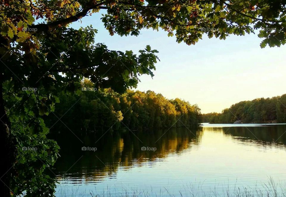 Autumn sunset by the lake