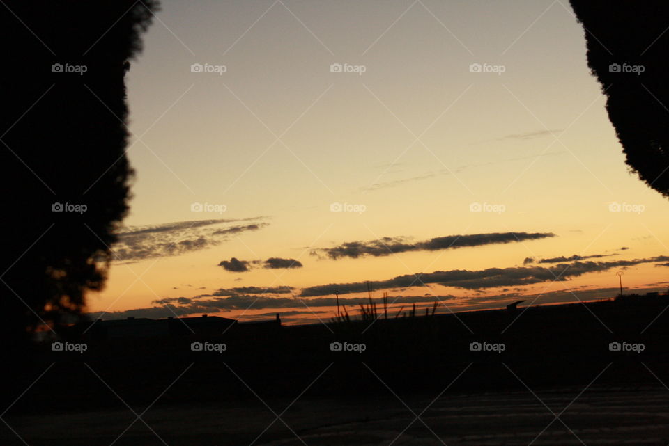 Sunset landscape in a village of La Mancha.