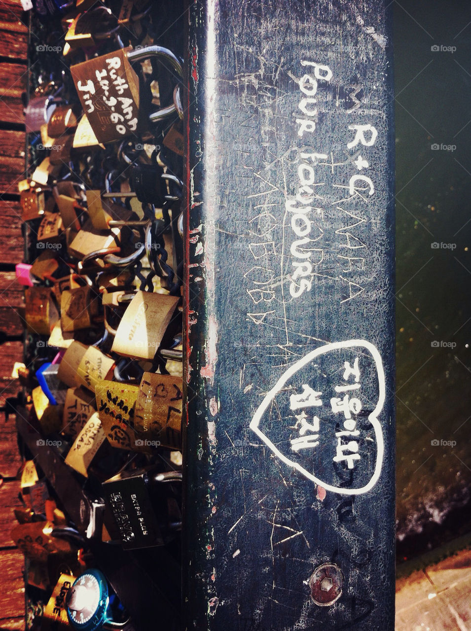 Lovers locks on the Pont de l'Archevêché in Paris, France.