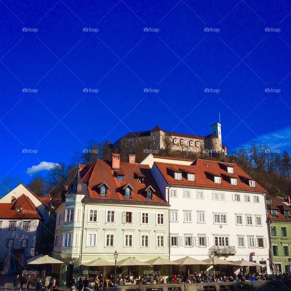 Beautiful building and houses with blue sky