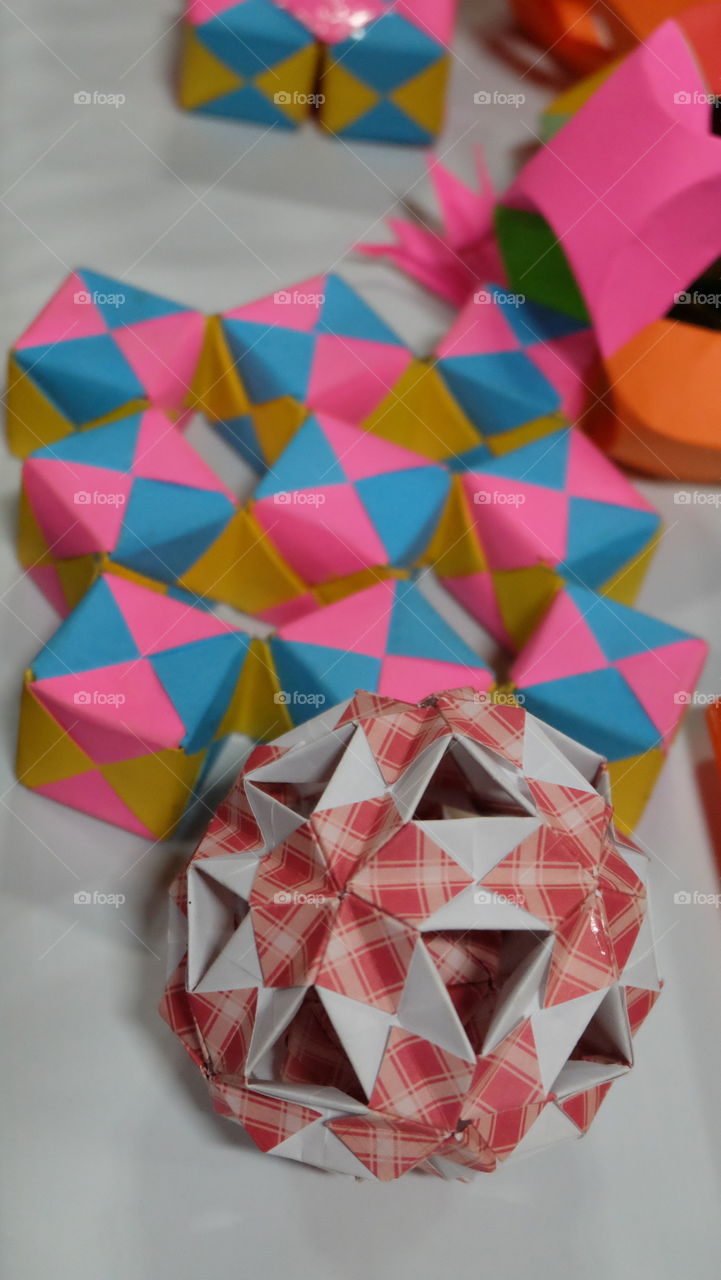 Multicolored origami shapes