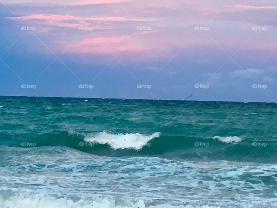 Miami Beach sunset and waves