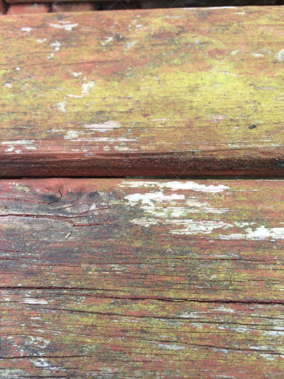 Weathered wooden garden bench 