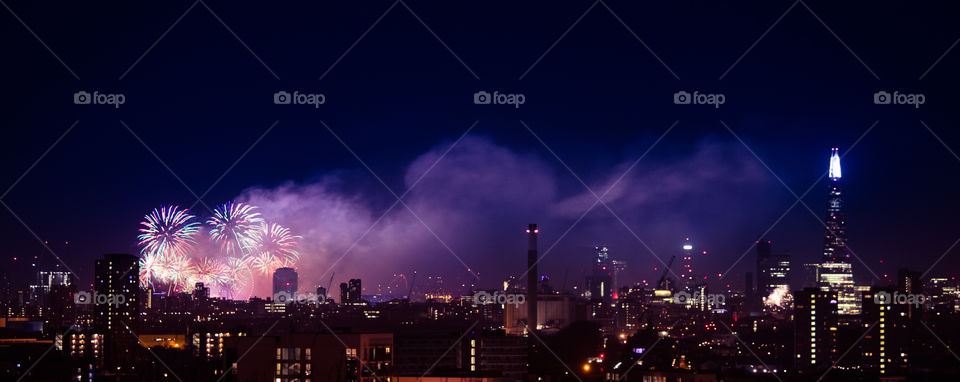 Fireworks above London. New Years Eve.