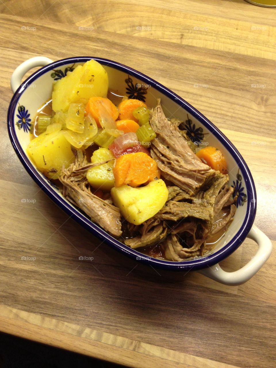 Stew served in pretty Polish pottery