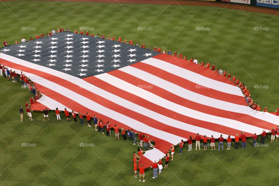 America flag at baseball game