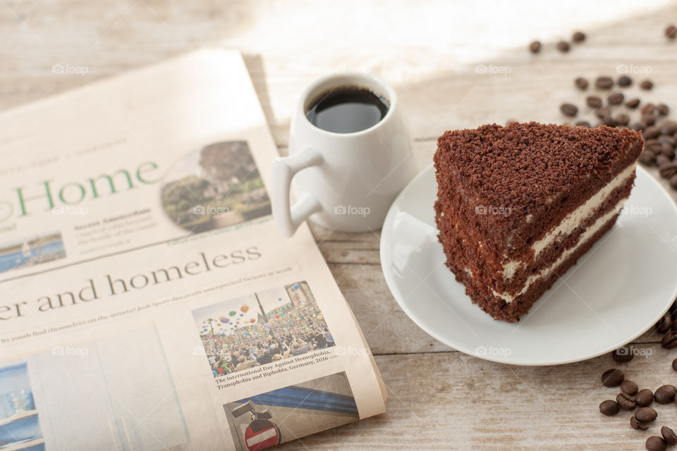 Morning coffee with chocolate cake