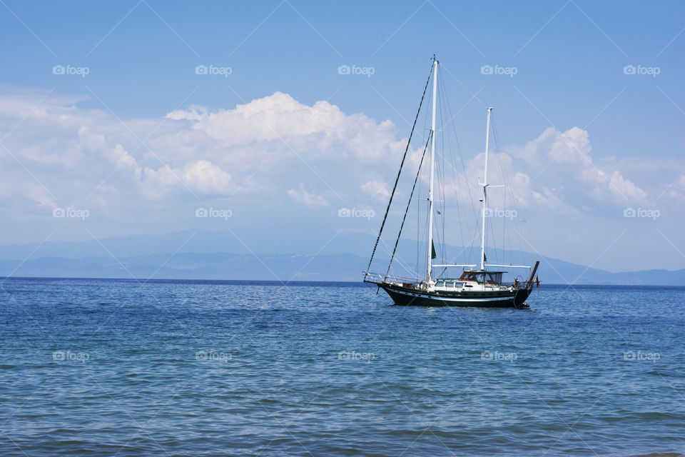 boat in the sea. beautiful boat on horizon of the sea