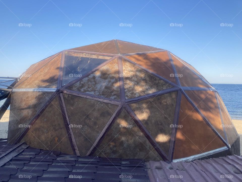 rusty roof on the seascape 